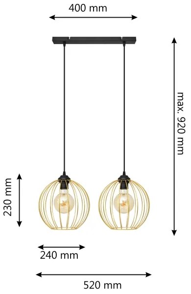 Lampadario a sospensione con filo MERCURE 2xE27/15W/230V oro/nero