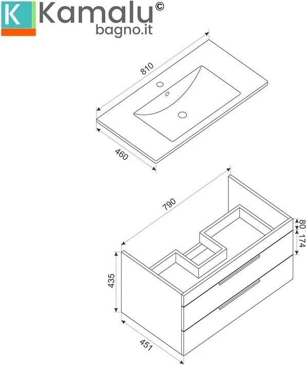 Mobile bagno sospeso 80 cm in rovere naturale spazzolato grezzo | LAC-EFESTO-80 - KAMALU