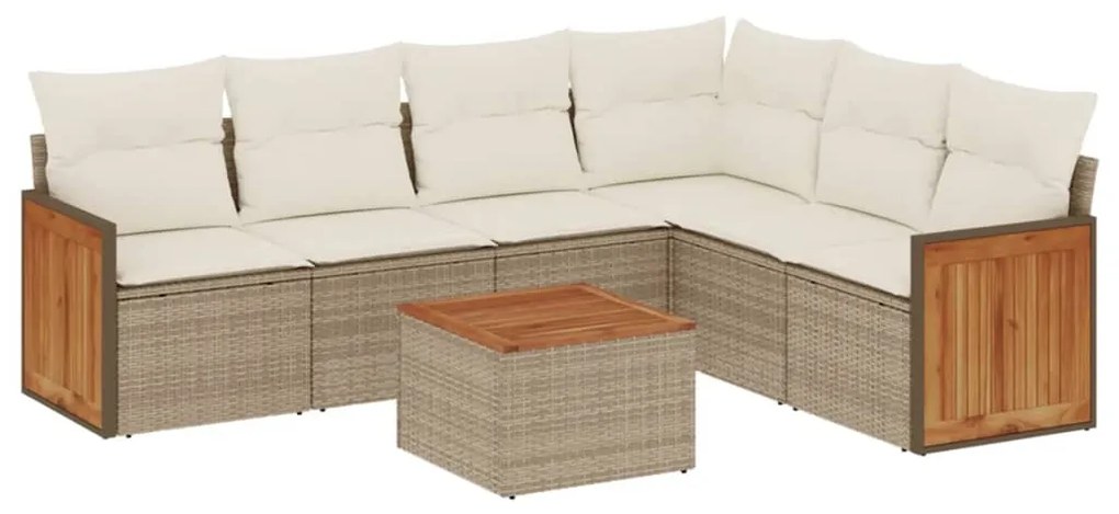 Set divani da giardino 7 pz con cuscini beige in polyrattan