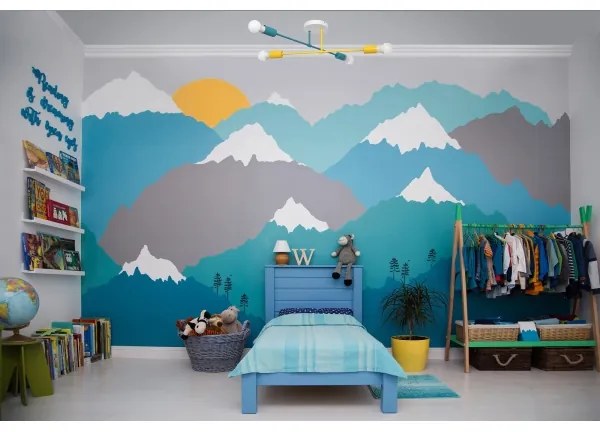 Lampadario a plafone CAMBRIDGE 4xE27/20W/230V blu/giallo