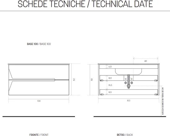 Mobile bagno sospeso 100 cm HAITI 2 cassetti Larice Bianco