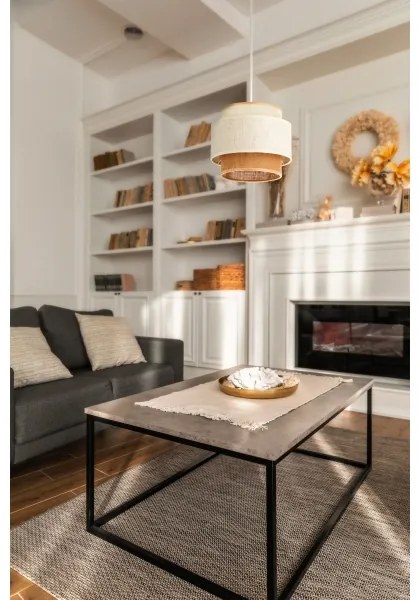 Lampadario a sospensione BOHO su cavo 1xE27/60W/230V, Ø 20 cm, bianco/iuta