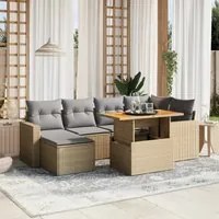 Set Divani da Giardino 7 pz con Cuscini Beige in Polyrattan 3275593