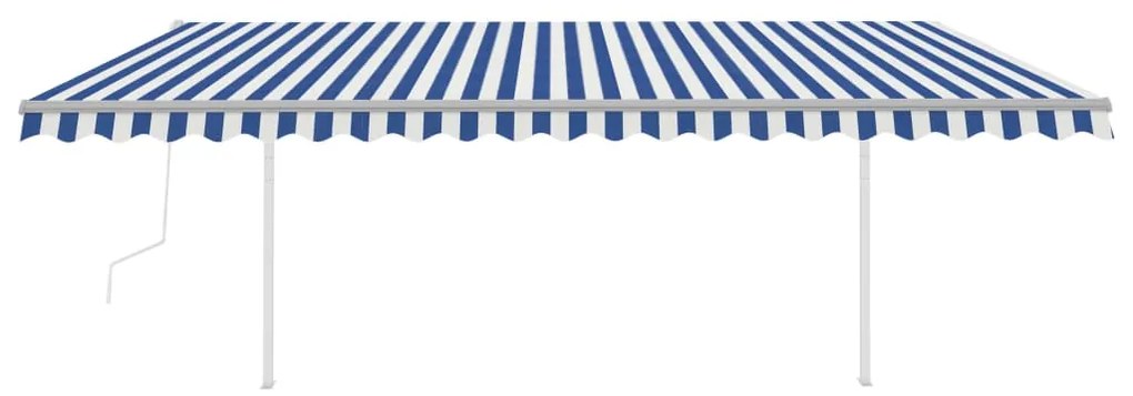 Tenda da Sole Retrattile Automatica con Pali 5x3,5 m Blu Bianca