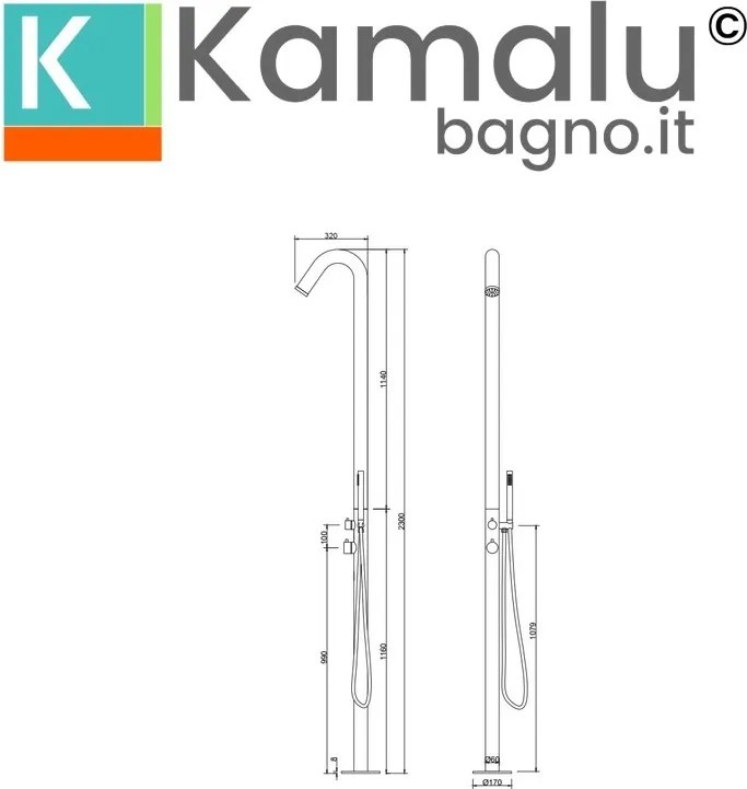 Kamalu - Colonna doccia da esterno in acciaio inox con miscelatore e doccetta| KA-300AI