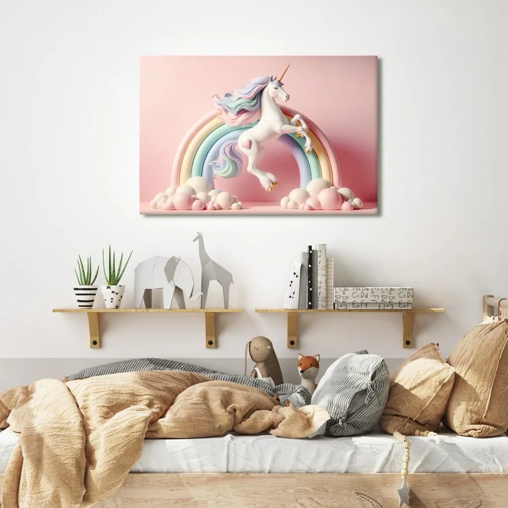 Quadro su tela – Unicorno magico con arcobaleno