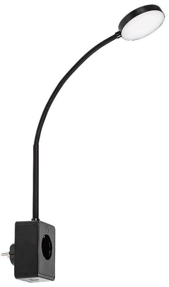 Rabalux 71284 - Lampada da parete LED dimmerabile TIVRO 4W/230V con porta USB da collegare alla presa, nera