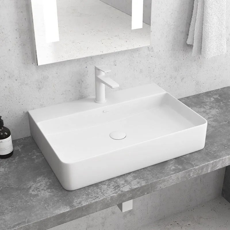 Kamalu - lavabo appoggio rettangolare in ceramica bianca opaca | litos-cbm500