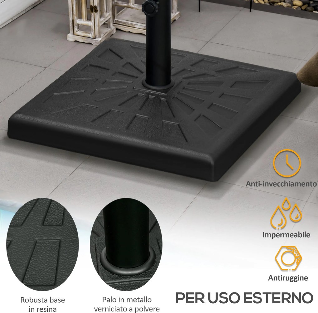 Base per Ombrellone da Giardino Ø32 a Ø48 51x51x32 cm in Resina e Acciaio Nero...