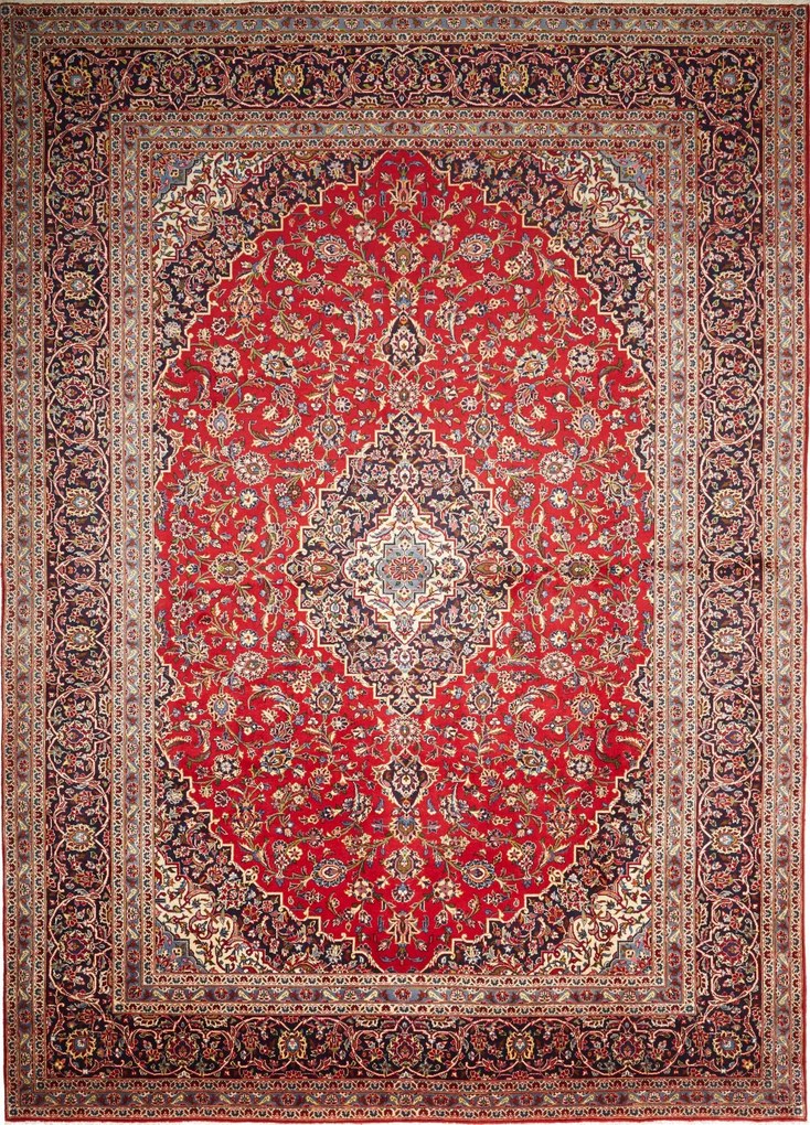 Kashan Tappeto 350 x 250 Blu (Iran) Annodato A Mano