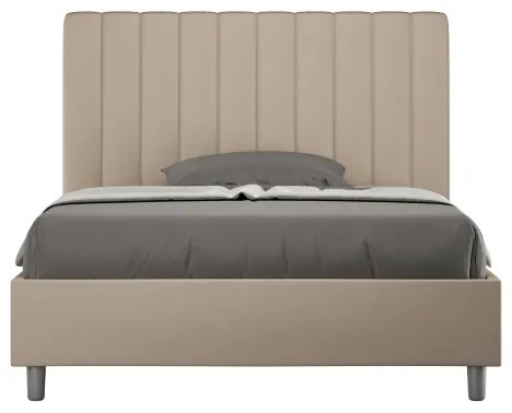 Letto matrimoniale francese con rete imbottito 140x210 similpelle tortora Agueda