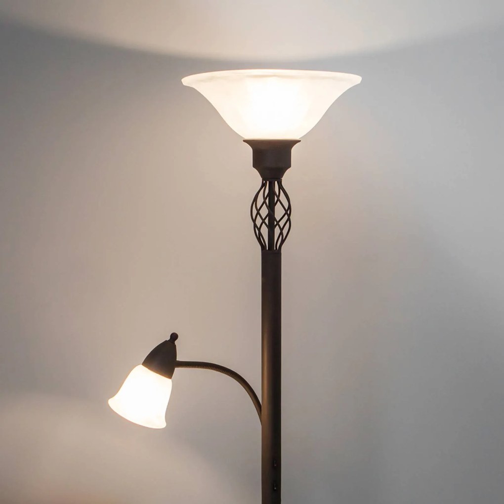 Lucande Piantana Dunja, bianco/ruggine, metallo, lampada da lettura
