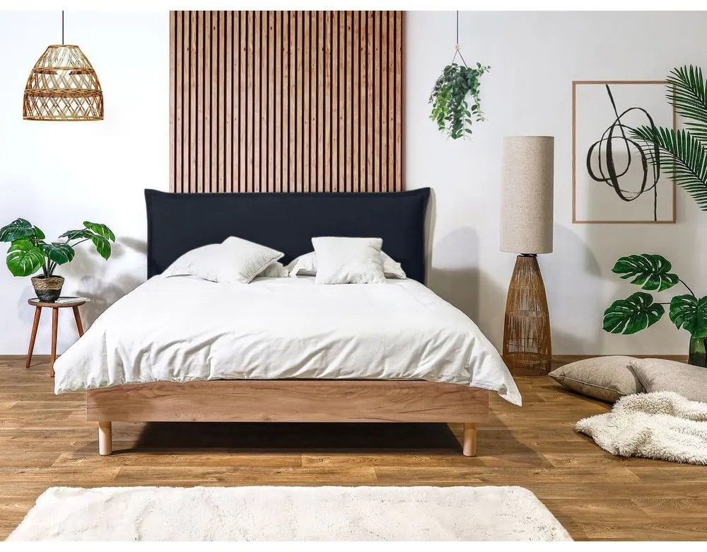 Letto matrimoniale blu scuro/naturale con griglia 160x200 cm Charlie - Bobochic Paris