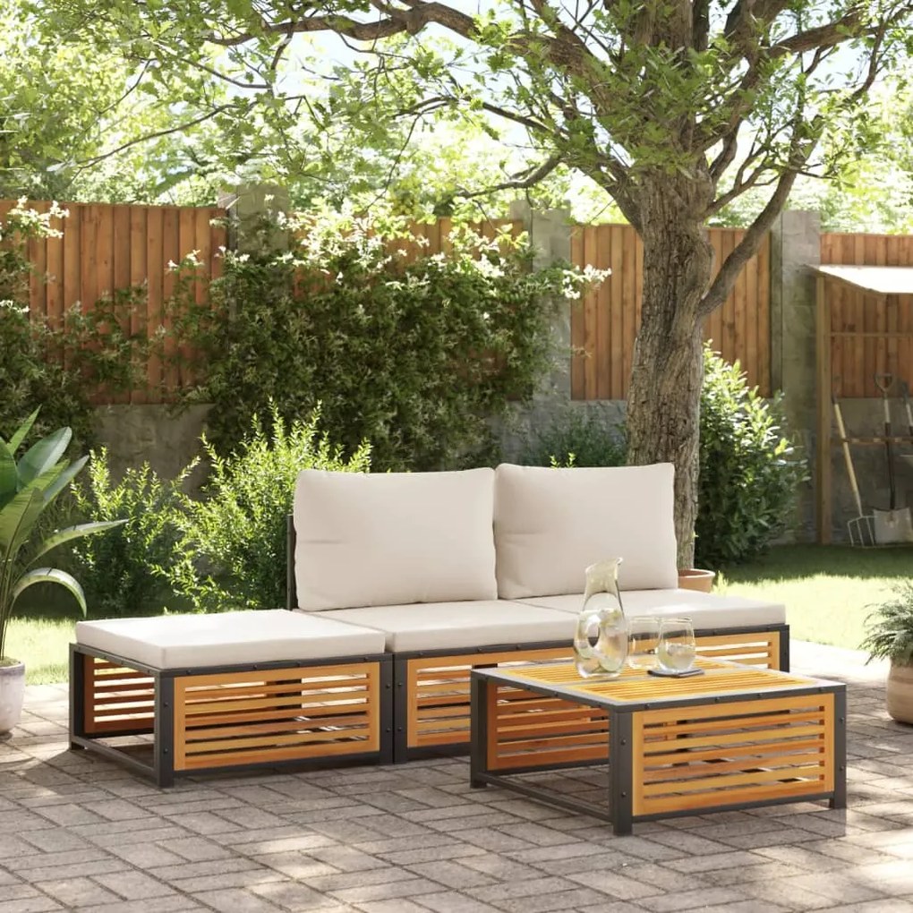 Set divani da giardino 4pz con cuscini legno massello di acacia