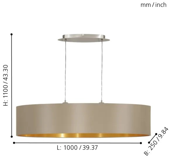 Eglo 31618 - Lampadario a sospensione con filo MASERLO 2xE27/60W/230V