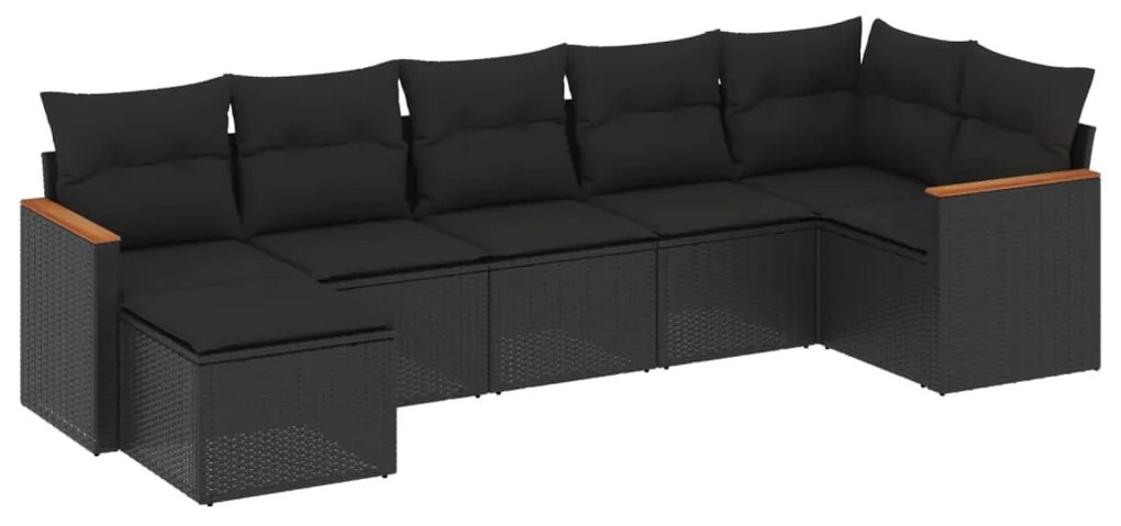 Set Divani da Giardino con Cuscini 7pz Nero Polyrattan