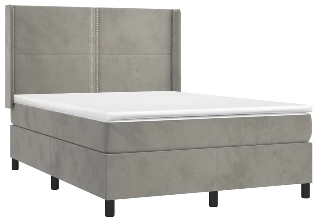 Letto a molle materasso e led grigio chiaro 140x200 cm velluto