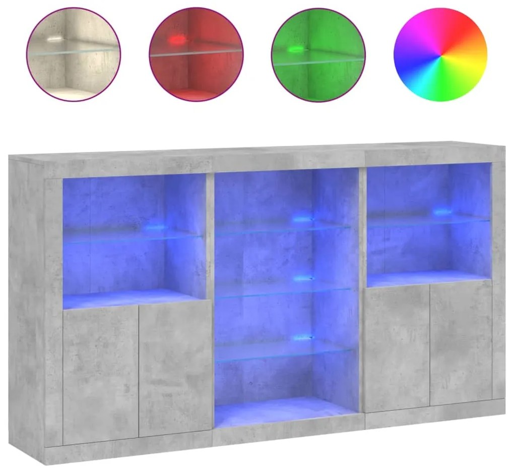 Credenza con luci led grigio cemento 181,5x37x100 cm