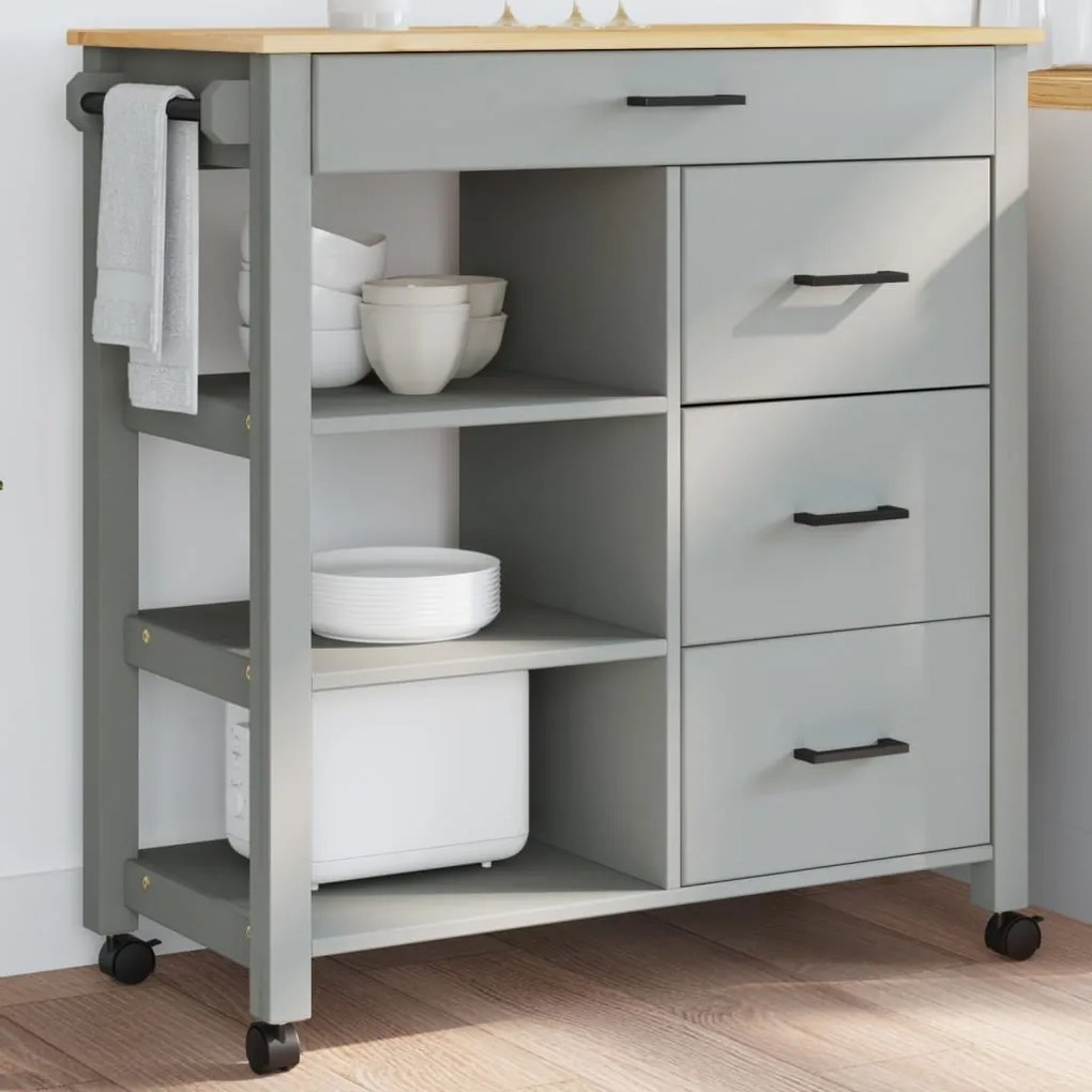 Carrello Da Cucina Monza 84x40x90 Cm İn Legno Massello Di Pino /