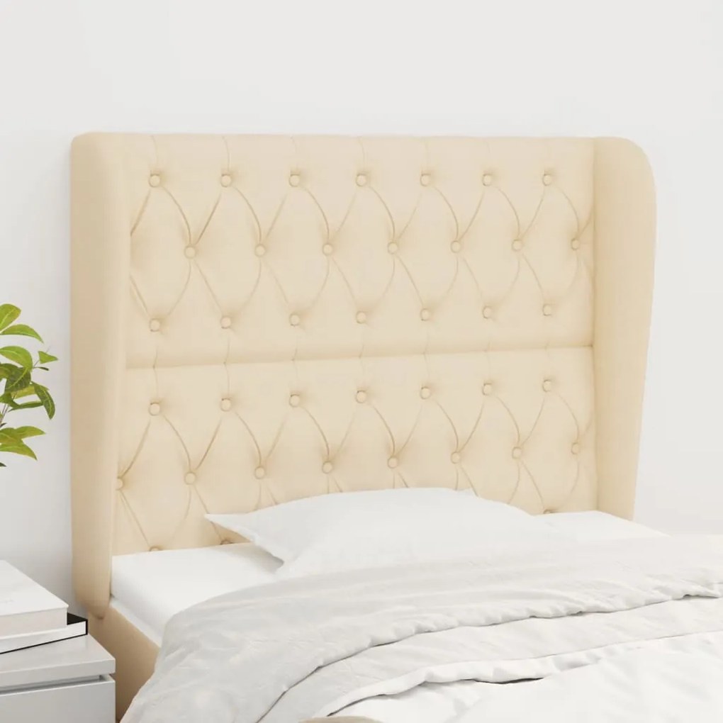 Testiera Ad Orecchio Crema 93x23x118/128 Cm İn Tessuto /