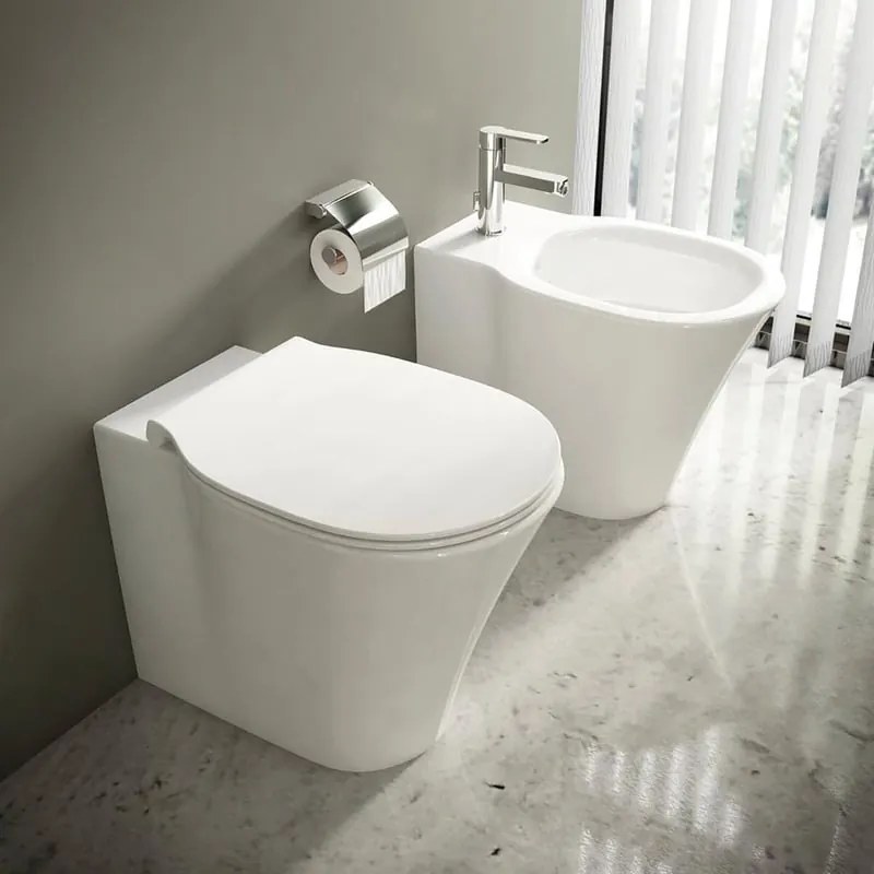Coppia sanitari scarico a pavimento IDEAL STANDARD Connect Air lucido WC: P 36 x L 55 x H 40 cm, bidet: P 54.5 x L 36 x H 39.5 cm