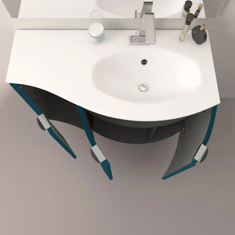 Mobile bagno sospeso con lavabo L 104 x H 70 x P 51 cm blu petrolio per vasca a destra Onda