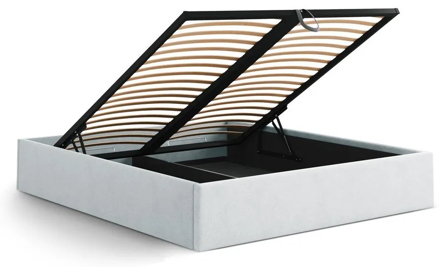 Letto matrimoniale imbottito grigio chiaro con contenitore/senza testiera con rete inclusa 160x200 cm Susan – Micadoni