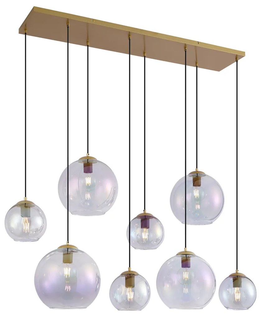 Lampada a sospensione Art Déco oro con vetro arcobaleno 8 luci - Sandra