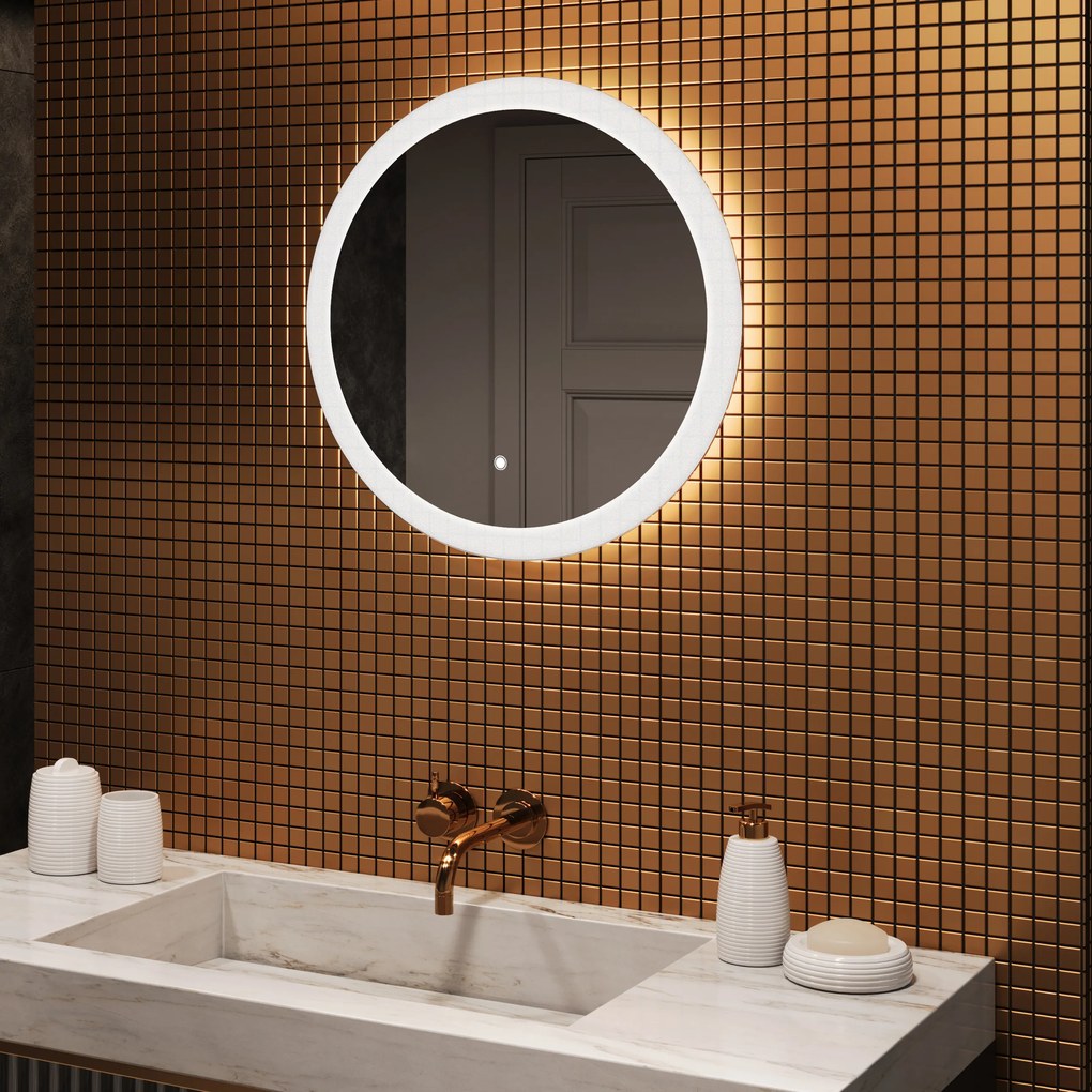 Apvalus LED apšviestas vonios veidrodis 60 cm su Dual color, Jutiklinis jungiklis