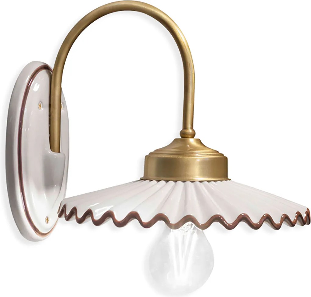 Applique Classica L'Aquila Ottone E Ceramica Decorato Filo Marrone 1 Luce E27