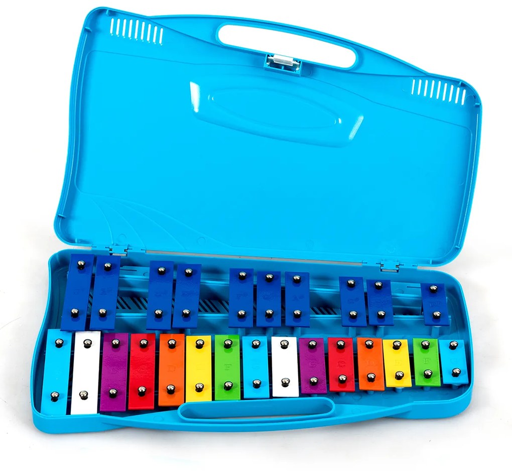 Costway Xilofono 25 tasti per bambini in alluminio colorati, Strumento per bambini cromatico glockenspiel Blu