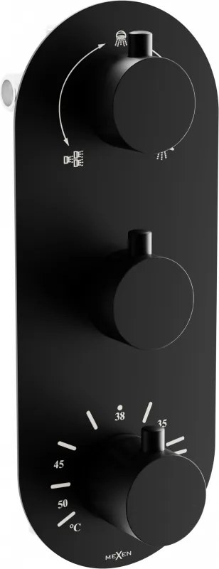 Mexen Kai miscelatore termostatico vasca-doccia a 3 vie, nero - 77603-70