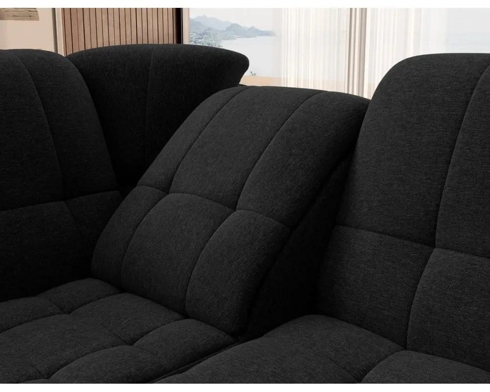 Divano angolare nero allungabile/con contenitore (con penisola a sinistra/a L) Sado – ELTAP