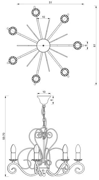 Lampadario a sospensione con catena MAURO 7xE14/60W/230V