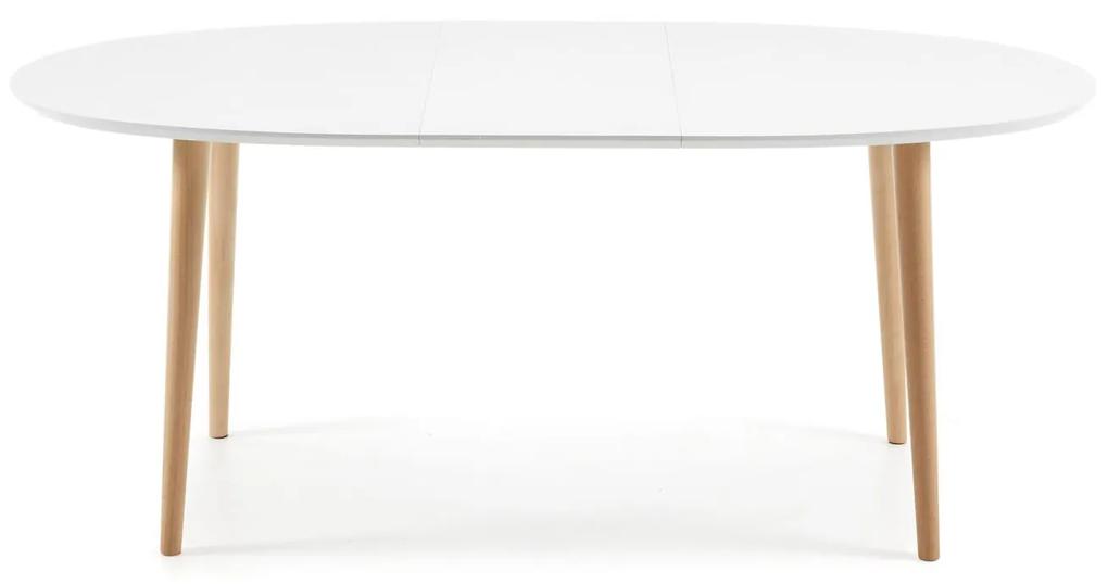 Kave Home - Tavolo ovale allungabile Oqui MDF laccato bianco gambe massello di faggio 140 (220) x 90cm