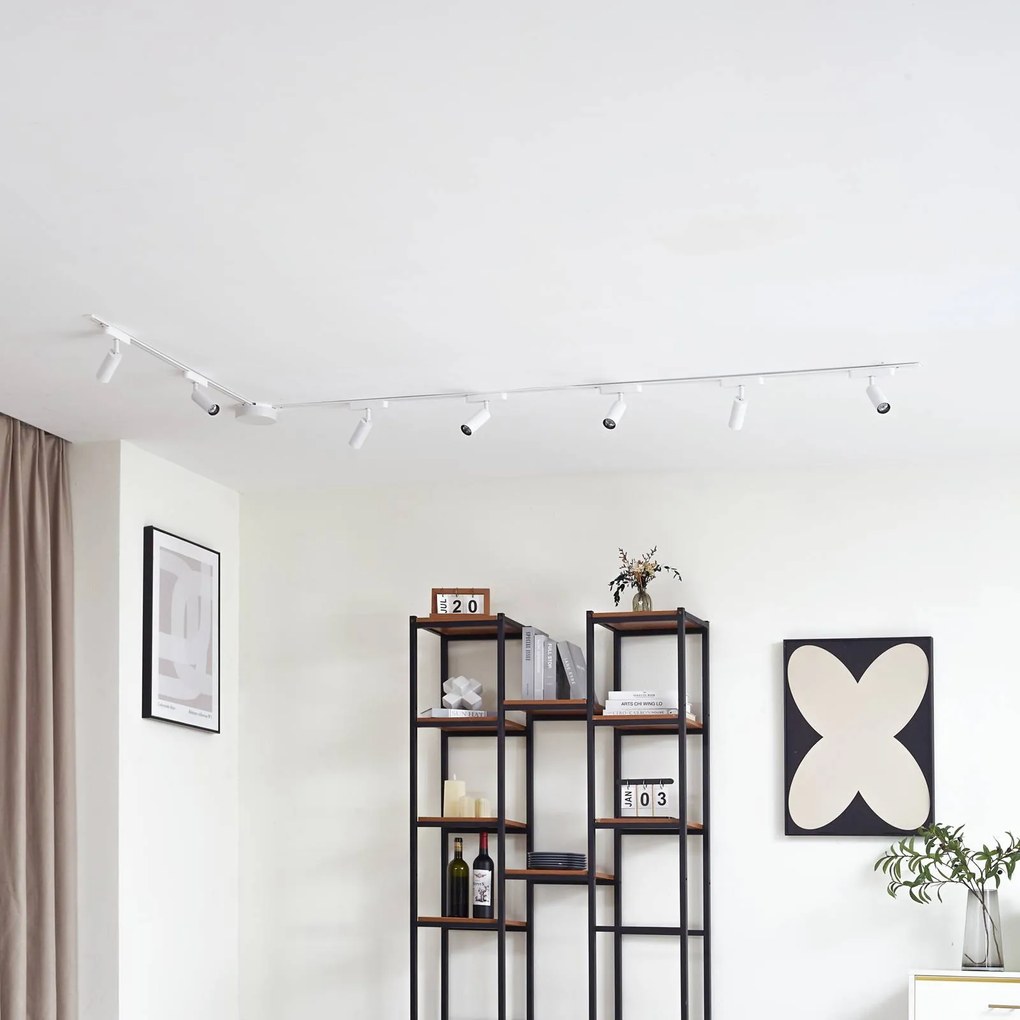 Sistema a binario 48 V Lumaro, faretti, 7 luci, bianco, Ø 4 cm, dimmerabile Lumaro Lindby,, Bianco / Opale, Soggiorno / Sala da pranzo, Alluminio, Moderno