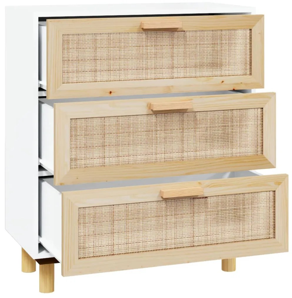 Credenza bianca 60x30x70 cm legno massello pino rattan naturale