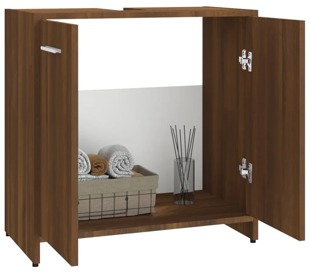 Armadietto bagno rovere marrone 60x33x60cm legno ingegnerizzato