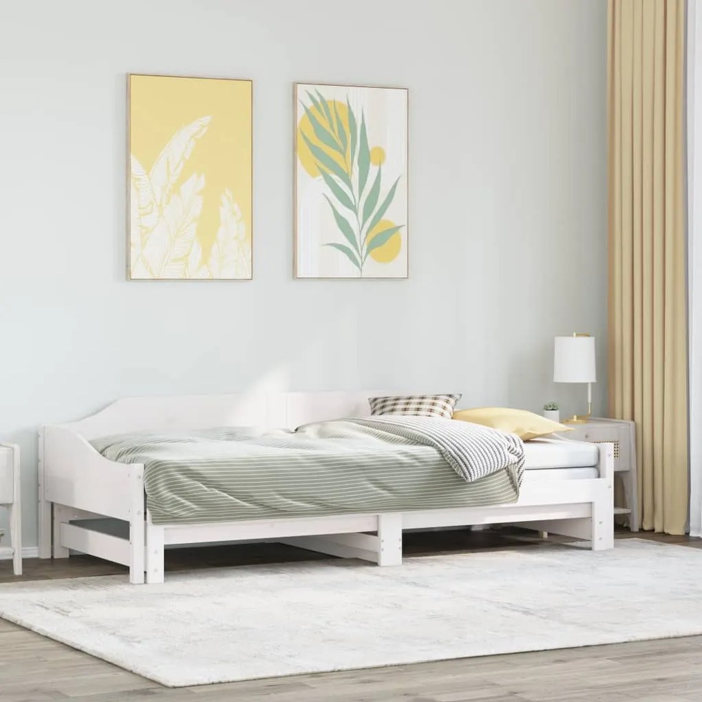 Divano letto con letto estraibile bianco 90x190cm massello pino