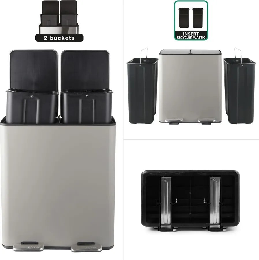 Cestino per la spazzatura grigio tortora in acciaio per raccolta differenziata/con pedale 2x20 l Aliya – Spirella