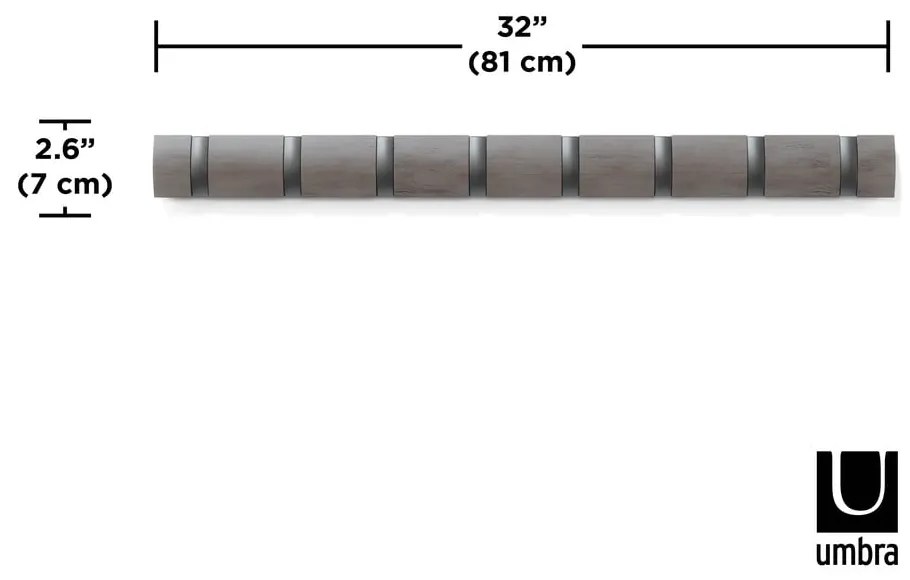 Appendiabiti da parete grigio in legno di pioppo Flip - Umbra