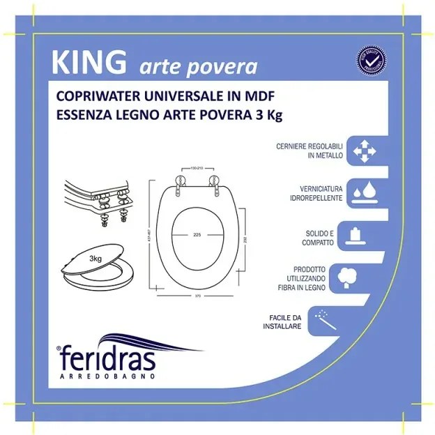 Copriwater universale in legno arte povera con cerniere regolabili