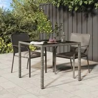 Tavolo Giardino 90x90x75 cm Vetro Temperato e Polyrattan Grigio cod mxl 34209