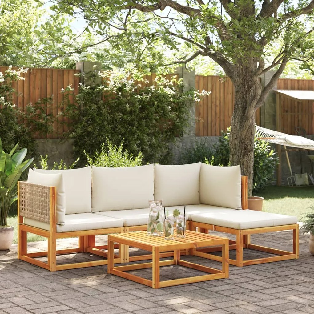 Set divano da giardino 5 pz con cuscini legno massello acacia