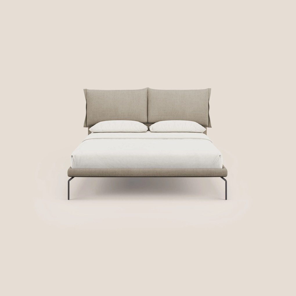 Bice letto imbottito con cuscini e piedi alti in metallo in tessuto impermeabile T02 beige