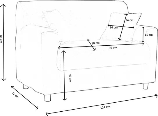 Divano 2 posti Grigio - tessuto sfoderabile 124 cm BOLOGNA
