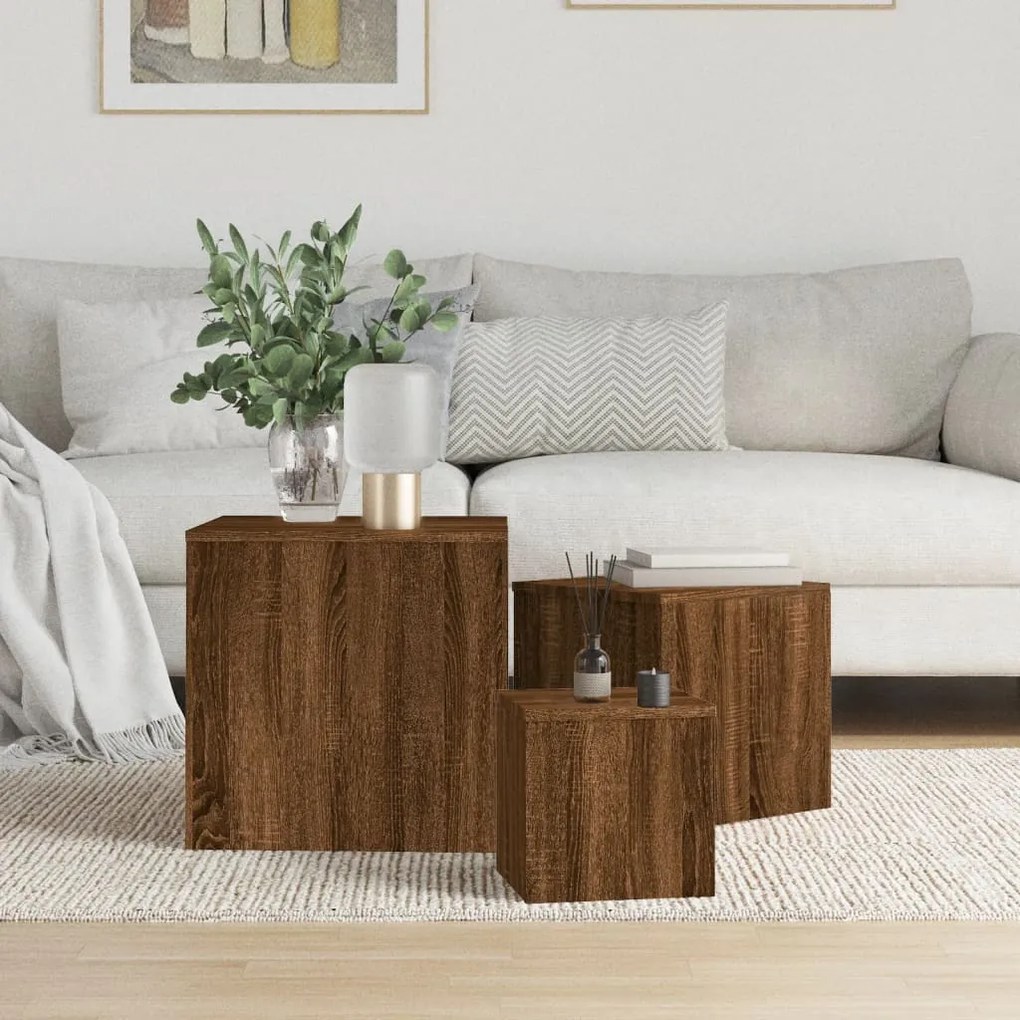 Credenze 3 Pz Rovere Marrone İn Legno Multistrato /