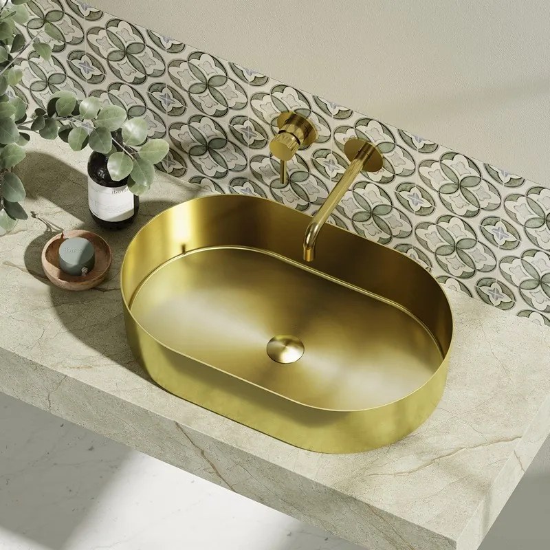 Lavabo appoggio in acciaio inox finitura oro spazzolato | KJ5500G - KAMALU