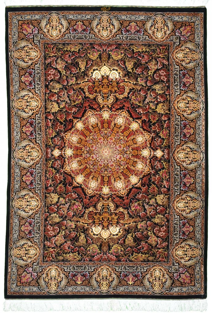 Sandjan Tappeto 200 x 140 Nero (Iran) Annodato A Mano