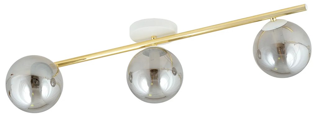 Plafoniera Contemporanea 3 Luci Eracle In Acciaio Oro/Bianco E Sfere Vetro Fumè
